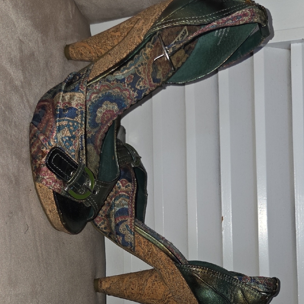 Not Rated Paisley Heels in Green and Brown